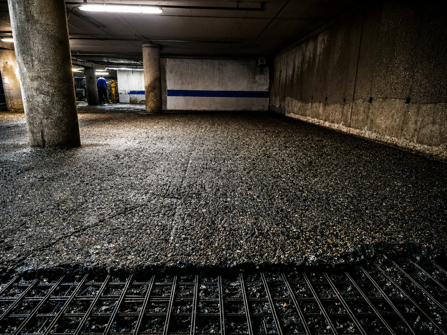 Freigelegte Bewehrung in einer Tiefgarage nach Betonabtrag